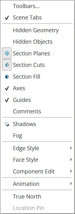 List of Selected Items in the View Menu