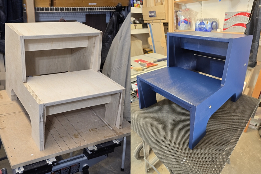 Left-Side View of Bare Stool and Right-Side View of Painted Stool