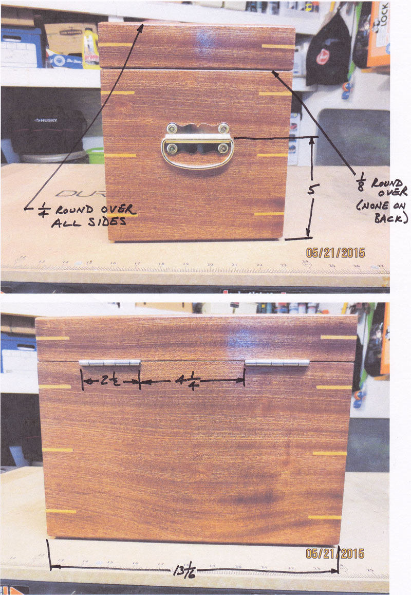 Dimensions Along End and Back of Sapele Box